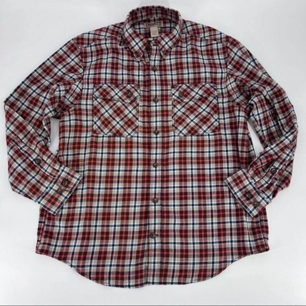 Duluth Trading Co Button Down Shirt Mens Large Red Plaid Flap Pockets Rugged - Picture 2 of 8